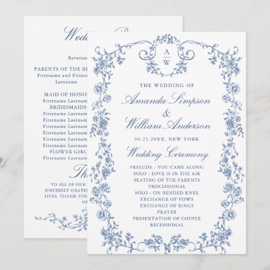 Programme Cérémonie de Mariage de la Grace Florale de Victor (Devant / Derrière)