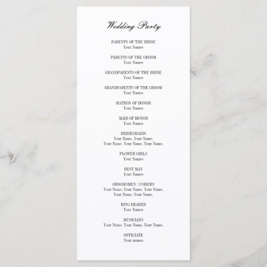 Programme Cérémonie de mariage de la plage noire et blanche (Dos)