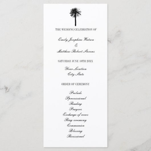 Programme Cérémonie de mariage de la plage noire et blanche (Devant)