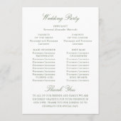 Programme Cérémonie de mariage de la Renaissance verte sauge (Dos)