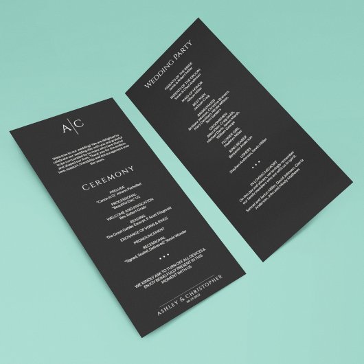 Programme Cérémonie de Mariage de monogramme Noir Noir Simpl