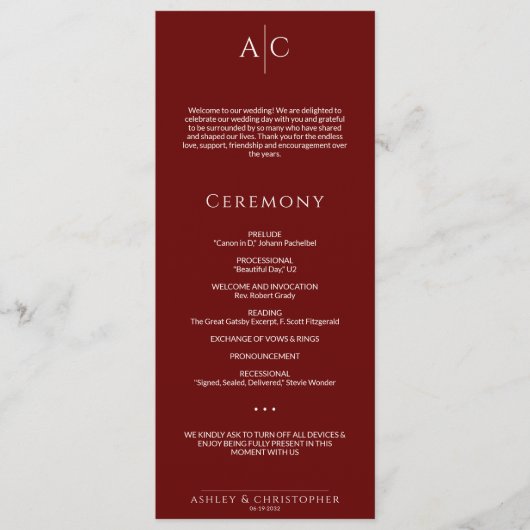 Programme Cérémonie de Mariage de Monogramme rouge de Crimso (Devant)