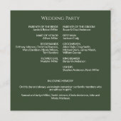 Programme Cérémonie de Mariage de monogramme vert de mousse  (Dos)