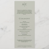 Programme Cérémonie de Mariage de monogramme vert simple de (Devant)