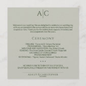 Programme Cérémonie de Mariage de monogramme vert simple de  (Devant)