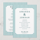 Programme Cérémonie de mariage élégante à rayures bleues (Devant / Derrière)