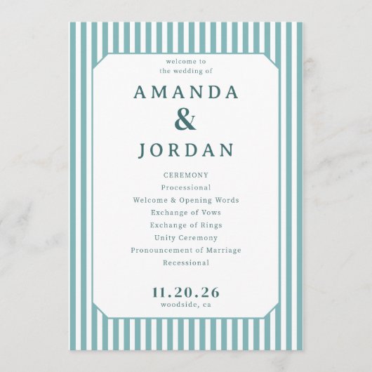 Programme Cérémonie de mariage élégante à rayures bleues (Devant)