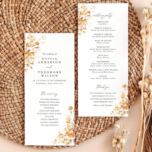 Programme Cérémonie de mariage élégante aux fleurs de terre 