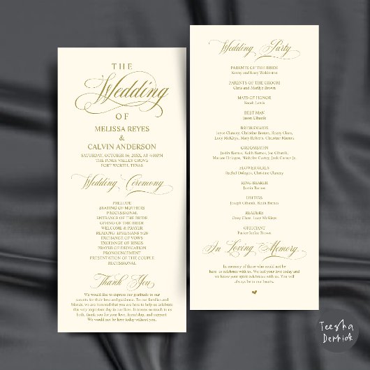 Programme Cérémonie de mariage élégante avec écriture dorée