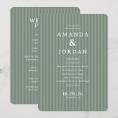 Programme Cérémonie de mariage élégante avec rayures vertes (Devant / Derrière)