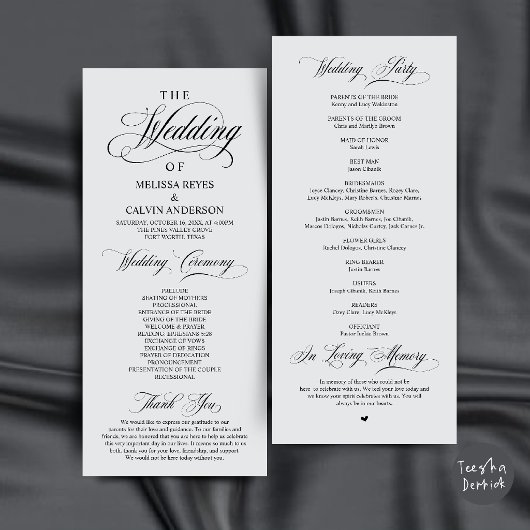 Programme Cérémonie de mariage élégante avec script gris déc