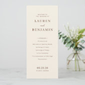 Programme Cérémonie de mariage élégante beige (Debout devant)
