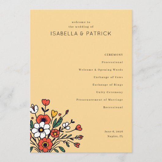 Programme Cérémonie de mariage élégante beige floral (Devant)