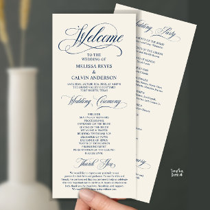 Programme Cérémonie de mariage élégante, bleu marine chic