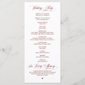 Programme Cérémonie de mariage élégante, bordeaux chic (Dos)