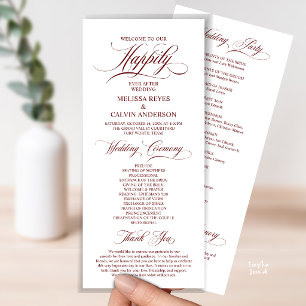 Programme Cérémonie de mariage élégante, bordeaux chic