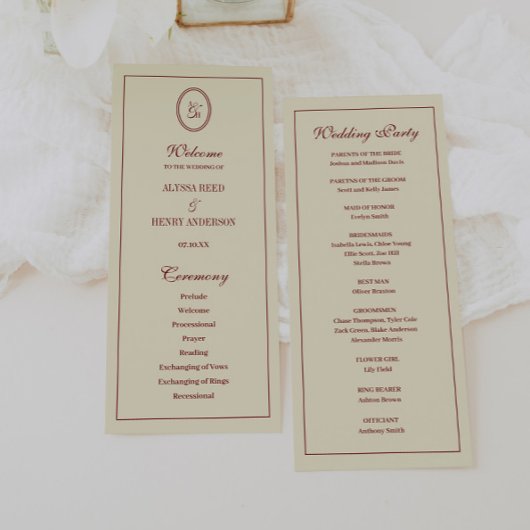 Programme Cérémonie de mariage élégante classique avec monog