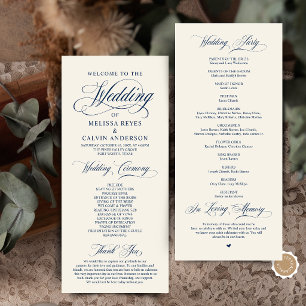 Programme Cérémonie de mariage élégante classique bleu marin
