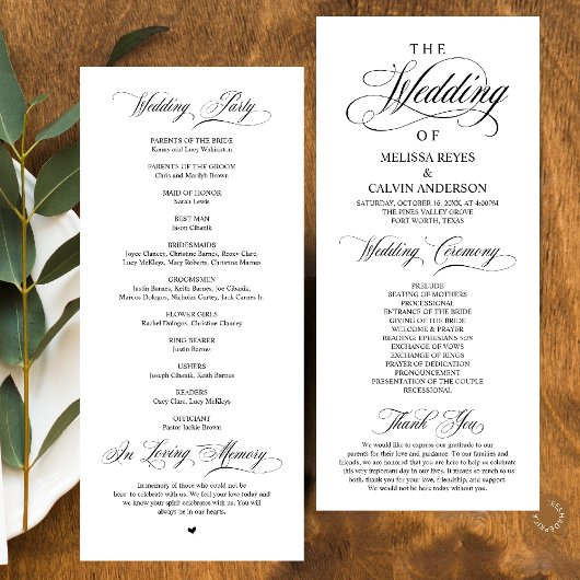 Programme Cérémonie de mariage élégante classique moderne