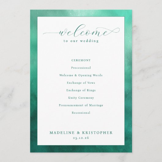 Programme Cérémonie de mariage élégante de teinte sarcelle (Devant)