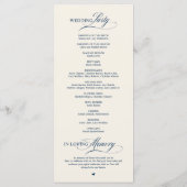Programme Cérémonie de mariage élégante et classe bleu marin (Dos)