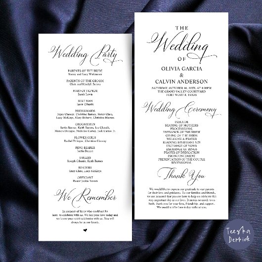 Programme Cérémonie de mariage élégante et moderne