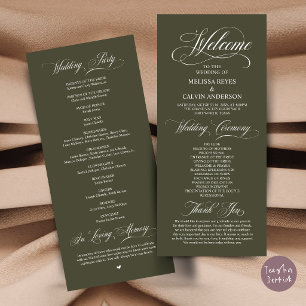 Programme Cérémonie de mariage élégante et raffinée, vert ol