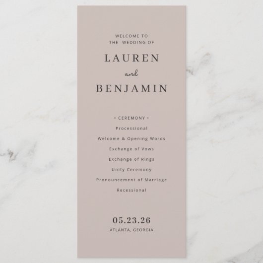 Programme Cérémonie de mariage élégante rose blush (Devant)