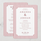 Programme Cérémonie de mariage élégante rose et crème (Devant / Derrière)