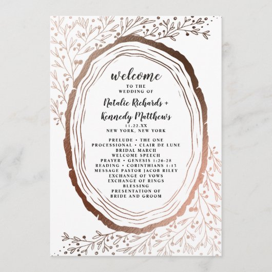 Programme Cérémonie de mariage en feuille de bois rustique a (Devant)
