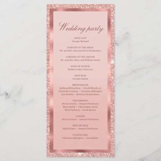 Programme Cérémonie de mariage en feuille de papier pailleté (Dos)