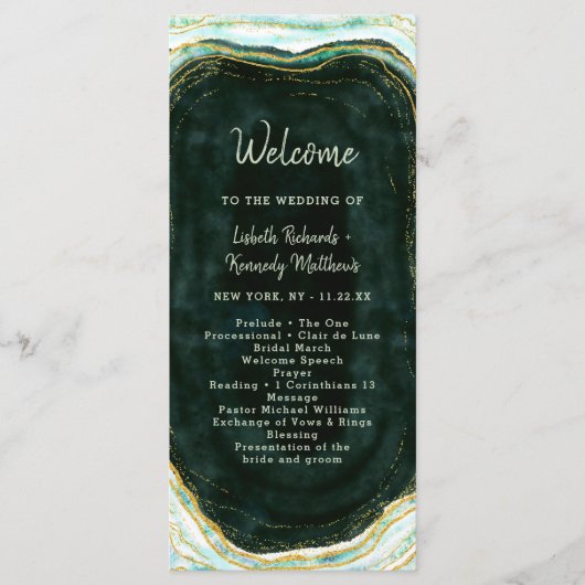 Programme Cérémonie de mariage en marbre d'agate vert sarcel (Devant)