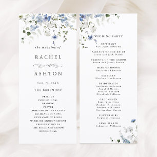 Programme Cérémonie de mariage floral bleu blanc vert élégan