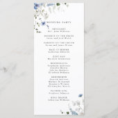 Programme Cérémonie de mariage floral bleu blanc vert élégan (Dos)