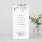 Programme Cérémonie de mariage floral bleu blanc vert élégan (Debout devant)