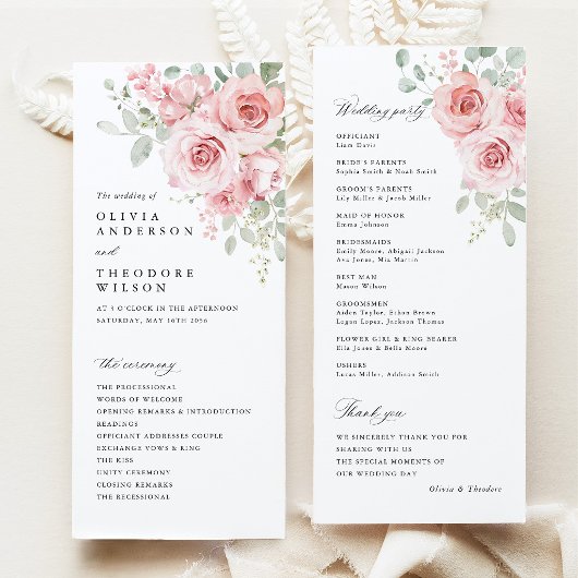 Programme Cérémonie de mariage floral rose carmin