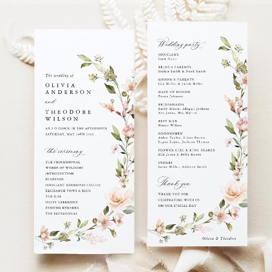 Programme Cérémonie de mariage floral rose pêche