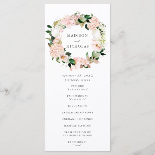 Programme Cérémonie de mariage floral Spring Blush (Devant)