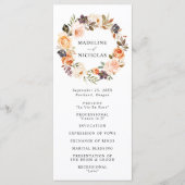 Programme Cérémonie de mariage florale automnale rustique él (Devant)