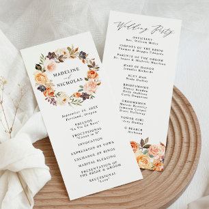 Programme Cérémonie de mariage florale automnale rustique él
