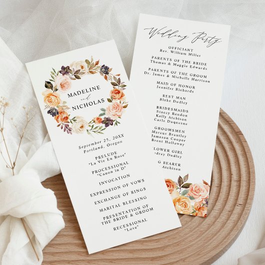 Programme Cérémonie de mariage florale automnale rustique él