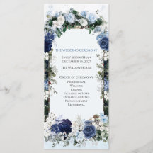 Cérémonie de mariage florale bleue en bois hiverna