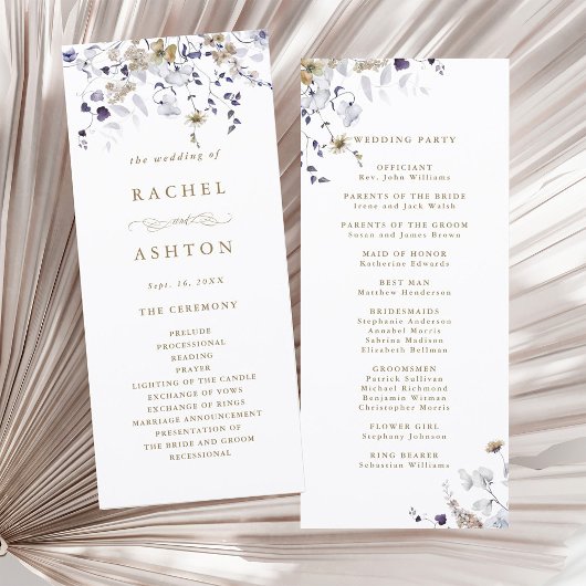 Programme Cérémonie de mariage florale romantique violet bla