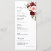 Programme Cérémonie de mariage florale rose bordeaux (Dos)