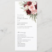 Programme Cérémonie de mariage florale rose bordeaux (Devant)