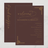 Programme Cérémonie de mariage géométrique marron élégant (Devant / Derrière)