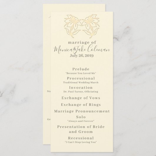 Programme Cérémonie de mariage | Itinéraire classique (Devant / Derrière)