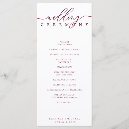 Programme Cérémonie de mariage minimal script signature bord (Devant)