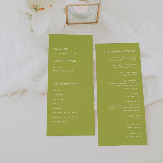 Programme Cérémonie de mariage moderne vert citron vif