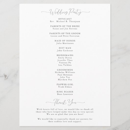 Programme Cérémonie de Mariage noir blanc de Magnolia Art mo (Dos)